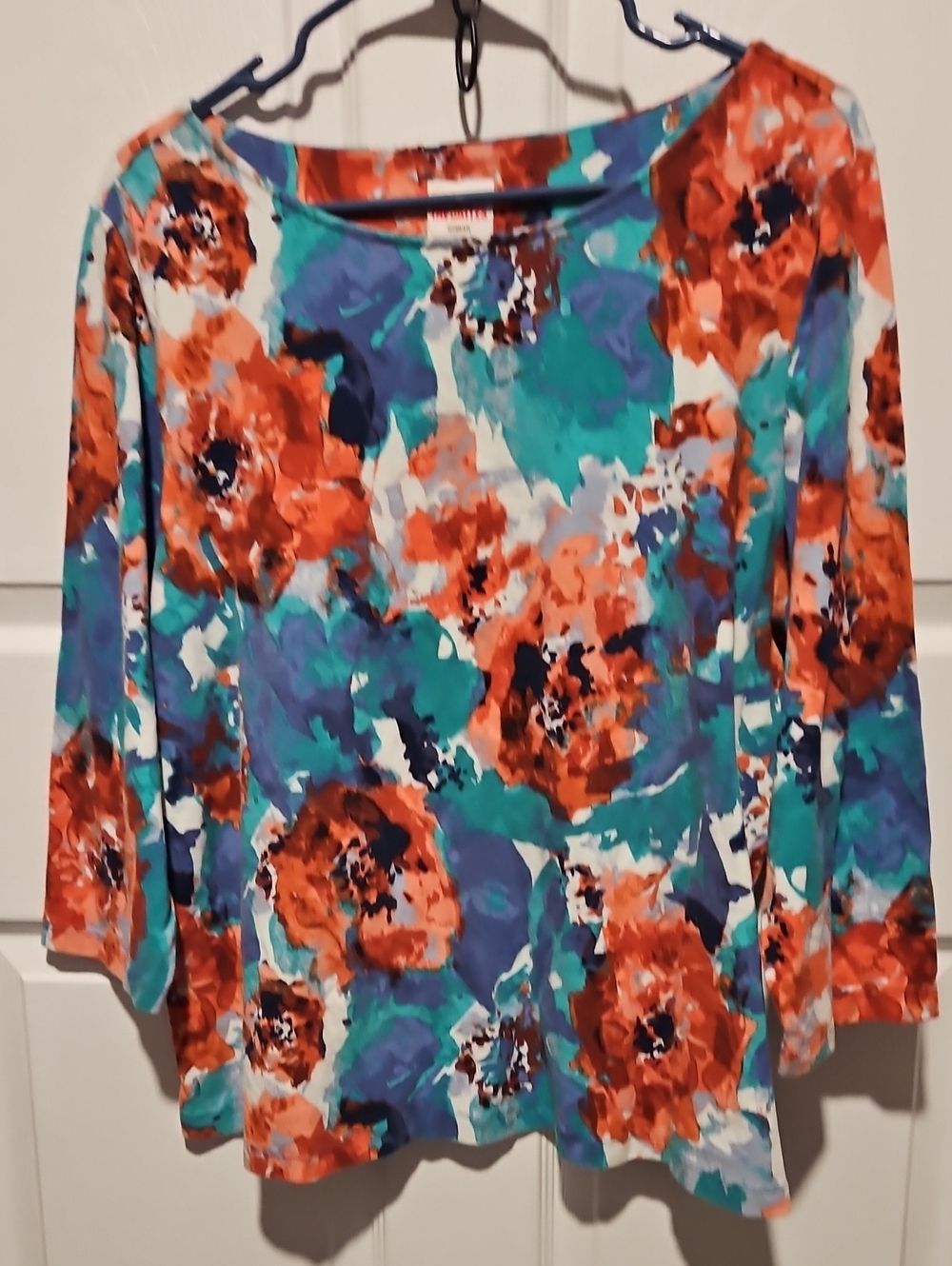 Ruby Rd. Teal, Orange & Purple Floral Scoop-Neck Long Sleeve Top